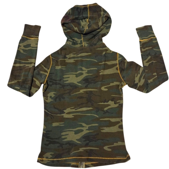 Vintage Y2k Lucky Camo Tiger Embroidered Flower Zip Hoodie Sweatshirt Sz Medium - Picture 3 of 10